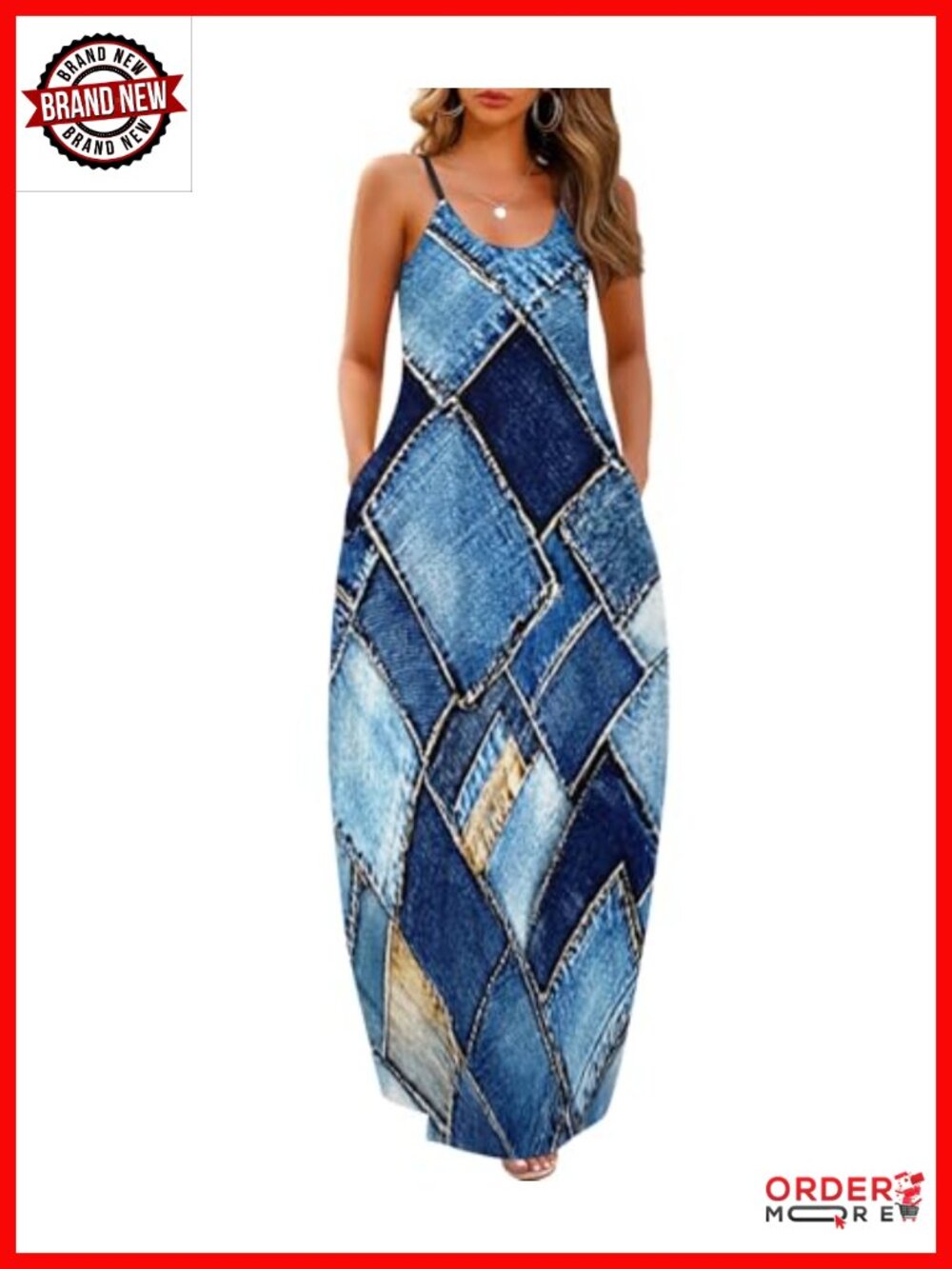 Womens Maxi Dress with Pockets Adjustable Spaghetti Strap Plus Size Loose Fit